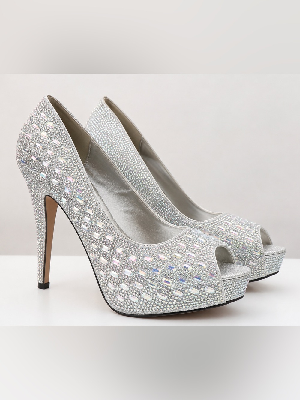 Valenti Franco Silver Rhinestone Platform Heels